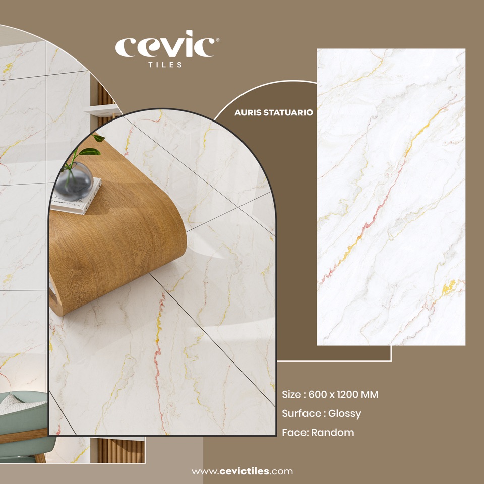 Auris Statuario porcelain tile view 3 — Cevic India